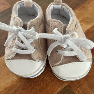 2 pair set - Beige Canvas Baby Walker Shoes with White Accents